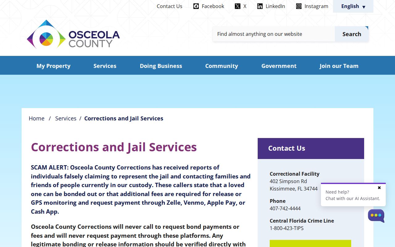 Osceola County criminal records corrections services