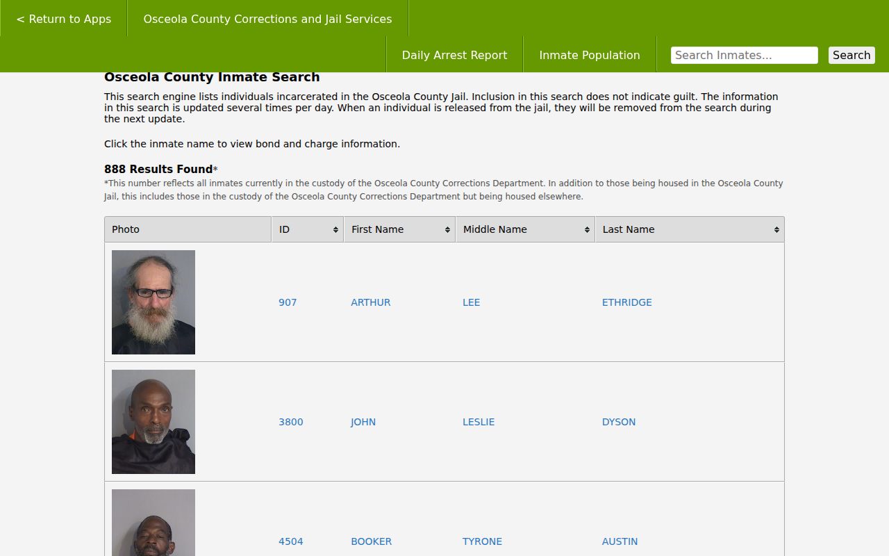 Osceola County criminal history current inmate search