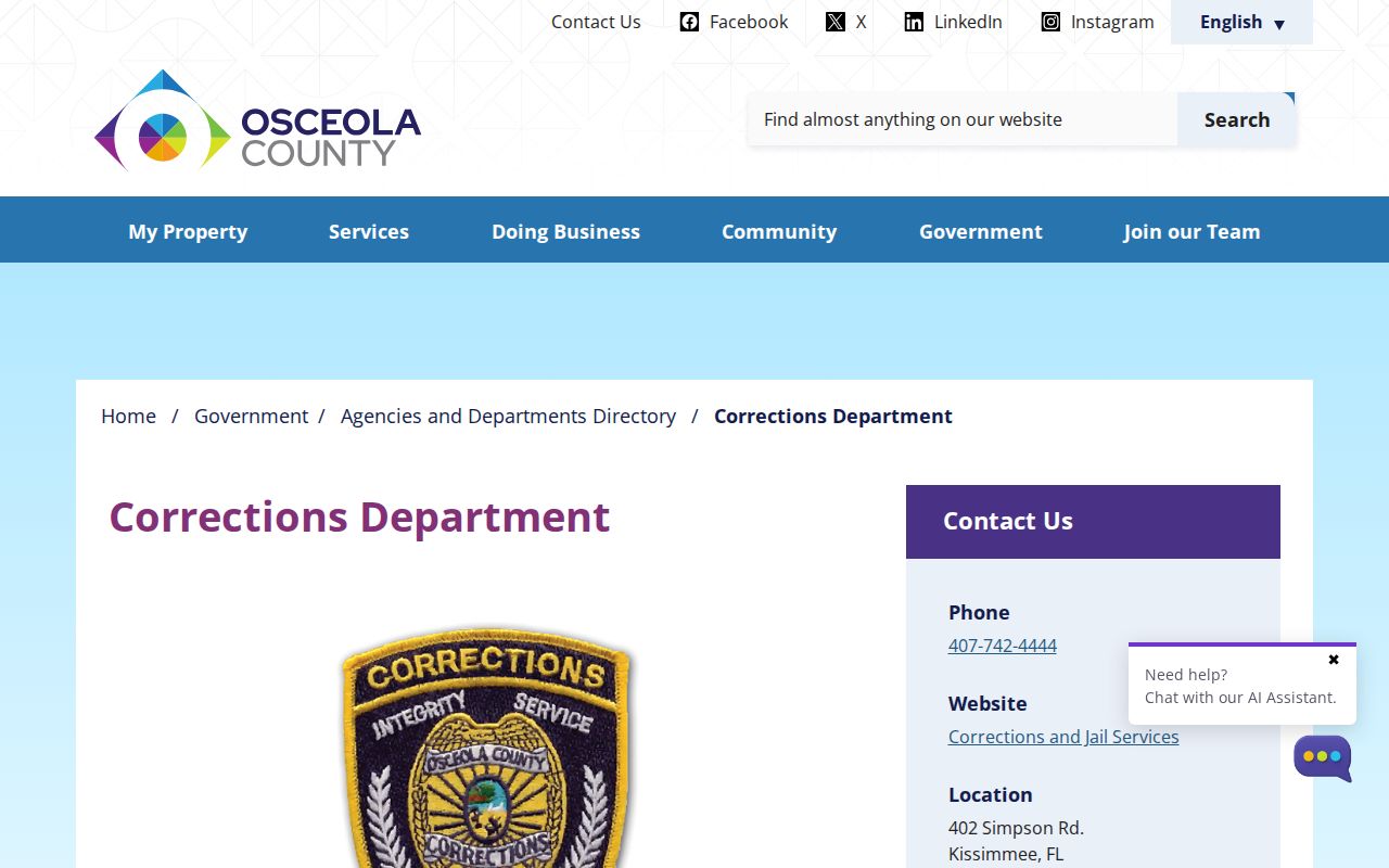 Osceola County criminal records Corrections Department