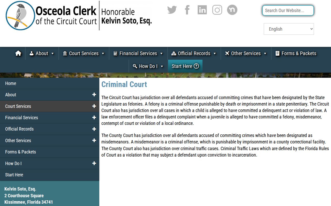 Osceola County criminal court case services