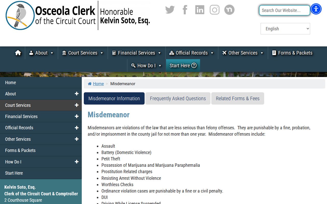 Osceola County criminal court misdemeanor information