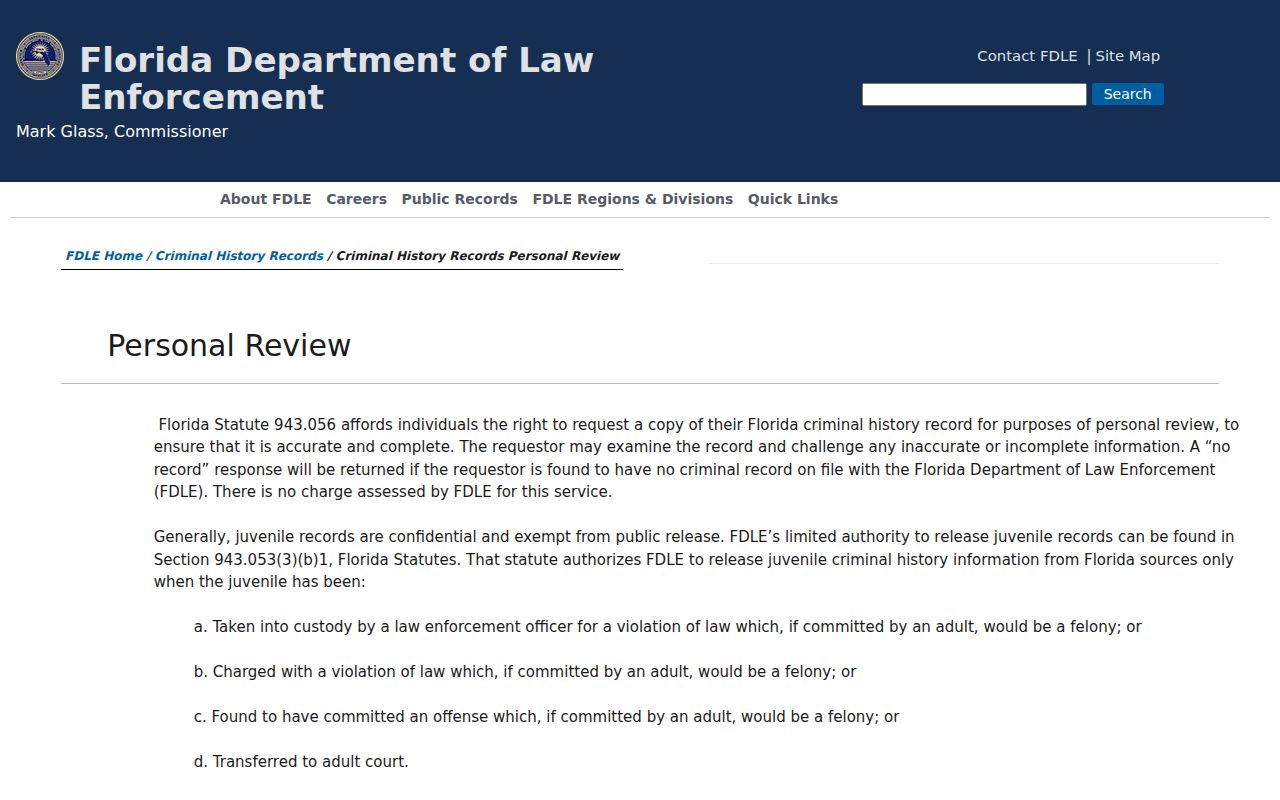 Osceola County arrest record FDLE personal review source